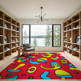 Vibrant Red Mushroom Abstract Area Rug