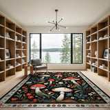 Multi-color and Patterns Whimsical Red Mushroom Floral Area Rug