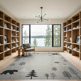 Grey Snowy Forest Bear Kids Area Rug