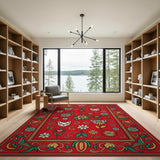 Red Persian Rug with Playful Cats Blooms