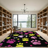 Multi-color and Patterns Playful Pink Yellow Paw Print Area Rug