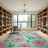 Pink Peony Floral Pattern Area Rug