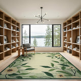 Green Border Floral Cream Area Rug