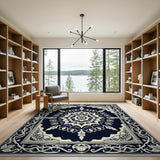 Black and White Navy Mandala Persian Area Rug