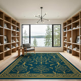 Teal Persian Area Rug with Gold Ornate Motifs