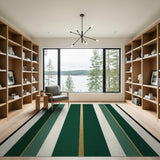 Emerald Green Gold Striped Area Rug