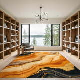 Abstract Marble Brown Area Rug with Gold Veins