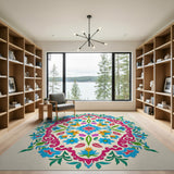 Vibrant Multi-Color Floral Mandala Persian Rug