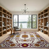 Ornate Red Border Gold Motif Persian Area Rug