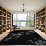 Ethereal Smoke Swirls Black White Area Rug