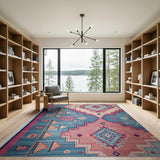 Teal Pink Southwestern Geometric Area Rug