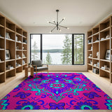 Vivid Pink Purple Butterfly Floral Area Rug