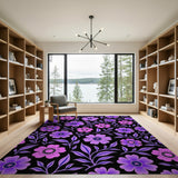 Vivid Purple Floral Pattern Area Rug