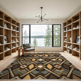 Intricate Geometric Brown Tan Area Rug