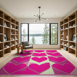 Pink Vibrant Pink Hearts Geometric Area Rug