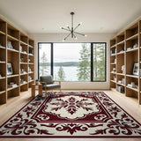 Ornate Traditional Persian Rug in Maroon Cream