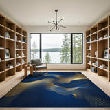 Blue and Teal Navy Blue Gold Abstract Wave Area Rug