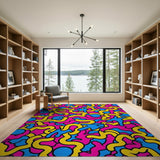 Vibrant Pink Yellow Blue Squiggle Area Rug