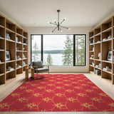 Vibrant Red Geometric Starburst Area Rug