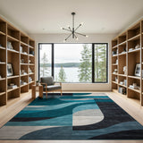 ODIKA Modern Geometric Teal & Blue Washable Area Rug - Low Pile Non-Slip