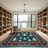 Festive Teal Christmas Trees Area Rug