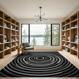 Modern Concentric Circles Black White Area Rug