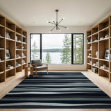Modern Wavy Black White Stripe Area Rug