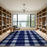 Navy Blue and White Checkered Plaid Area Rug
