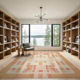 Orange Geometric Pixel Border Area Rug