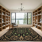 Ornate Gold Green Floral Area Rug
