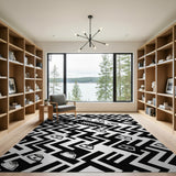 Zigzag Pet Bowls Fishbone Black White Area Rug
