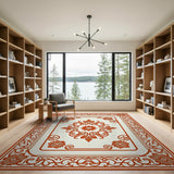 Ornate Orange Floral Border Area Rug