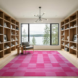 Pink Vibrant Pink Grid Geometric Area Rug