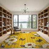 Yellow Barnwood Daisy Butterfly Area Rug