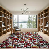 Red Pomegranate Floral Pattern Area Rug