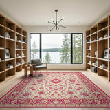 Ivory Pink Floral Traditional Persian Rug