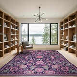 Purple Persian Floral Area Rug with Pink Blooms
