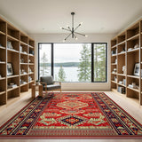 Red Vibrant Red Persian Geometric Area Rug
