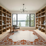 Ornate Terracotta Floral Border Rug