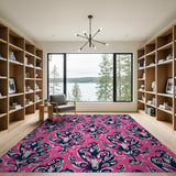 Vibrant Pink Navy Floral Area Rug