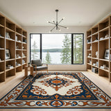 Navy Blue Burnt Orange Persian Medallion Area Rug