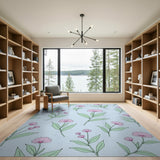 Pink Daisy Floral Pattern Area Rug