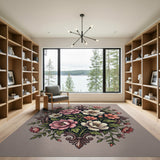 Ornate Pink Peony Floral Vintage Area Rug