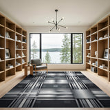 Sleek Black White Metallic Grid Area Rug