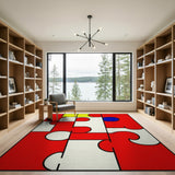 Bold Red Puzzle Geometric Area Rug