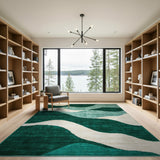 Green Teal Wavy Geometric Area Rug