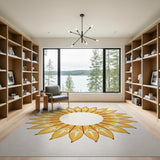 Vibrant Yellow Sunflower Mandala Area Rug