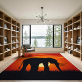 Washable African Elephant Sunset Low Pile Area Rug