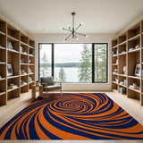 Navy Orange Hypnotic Spiral Abstract Area Rug