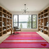Pink Striped Heart Area Rug